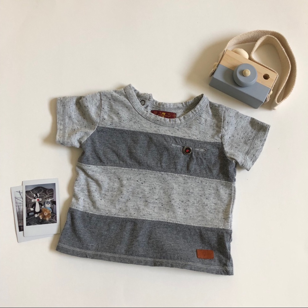 7 For All Mankind Tee Shirt Top Striped Grey Boy